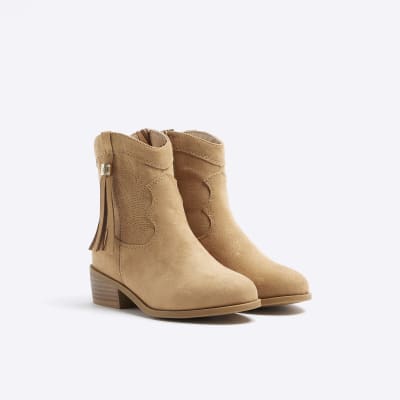Girls brown tassel western boots River Island