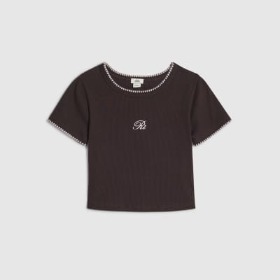 Girls Brown Whipstitch T-Shirt