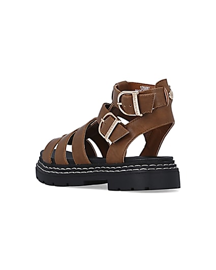 360 degree animation of product Girls brown wide fit gladiator sandals frame-6