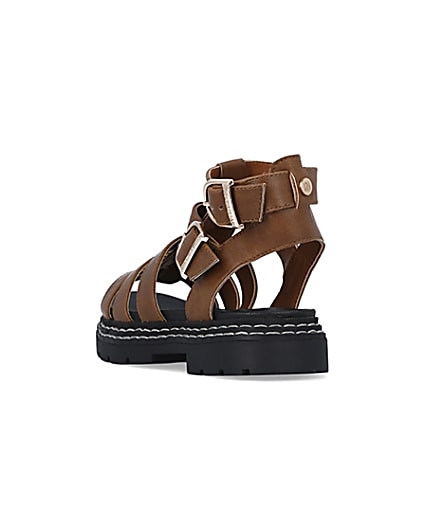 360 degree animation of product Girls brown wide fit gladiator sandals frame-7