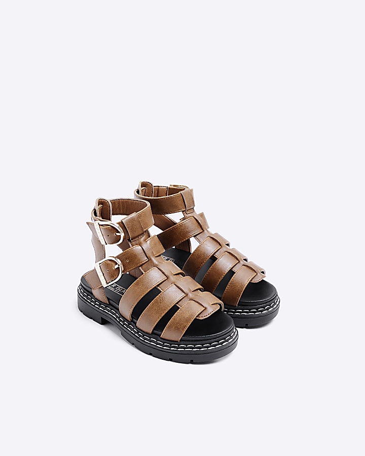 Girls brown wide fit gladiator sandals