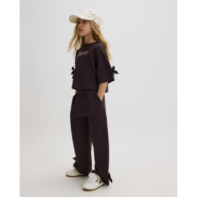 Girls Brown Wide Leg Premium Bow Trousers
