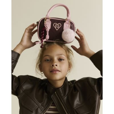 Girls Burgundy Monogram Charm Cross Body Bag