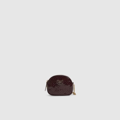 Girls Burgundy Patent Monogram Crossbody Bag