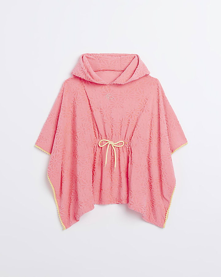 Girls coral floral embossed Towel Poncho
