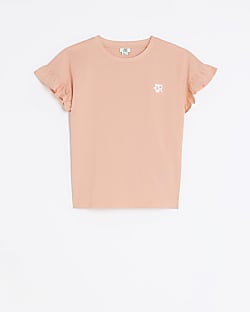 Girls coral frill embroidered t-shirt