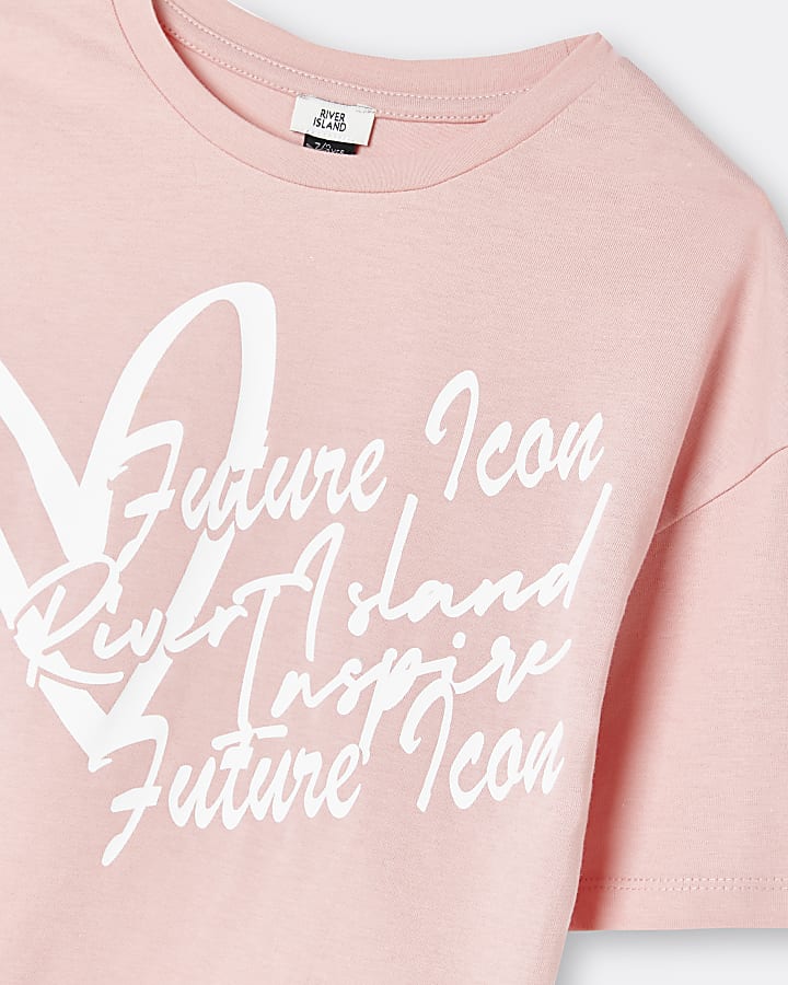 Girls coral 'Future Icon' print t-shirt