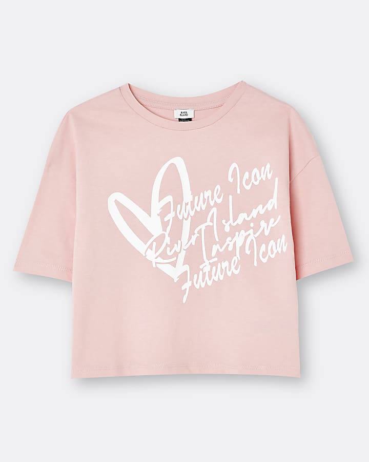 Girls coral 'Future Icon' print t-shirt
