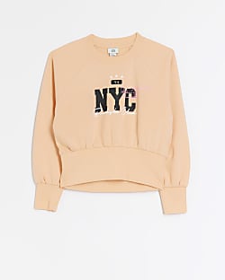 Girls coral graphic cropped sweatshirt