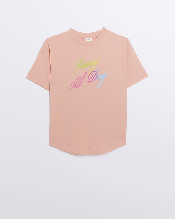 Girls coral ombre graphic T-shirt
