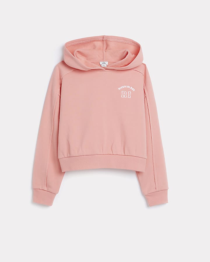 Girls coral RI chest embroidered hoodie