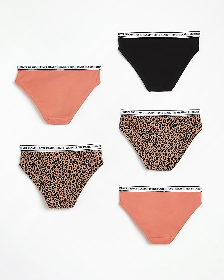 Girls coral RI leopard print briefs 5 pack