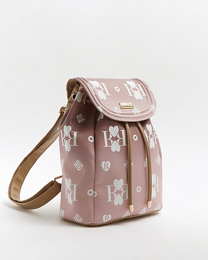 Girls coral RI monogram backpack