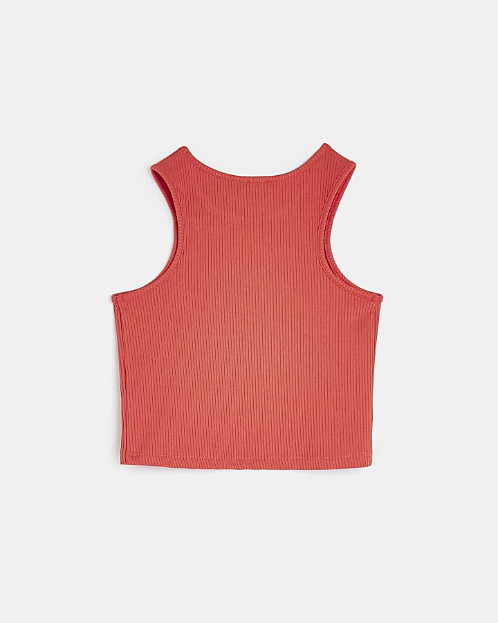 Girls coral ribbed cut out racer top