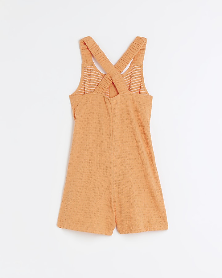 Girls coral textured Cross Back playsuit