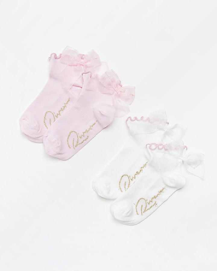 Girls cream & pink organza bow socks 2 pack