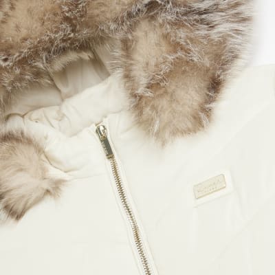Girls cream AVA CINCHED PUFFER coat