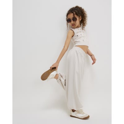 Girls Cream Balloon leg Trousers