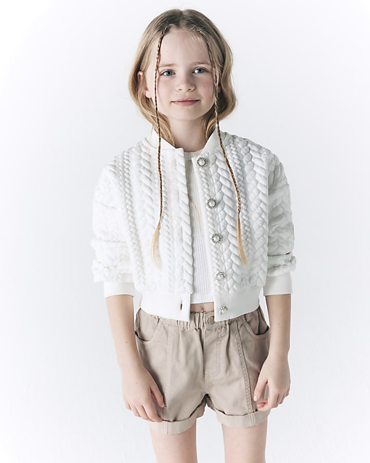 Girls cream cable knit cardigan