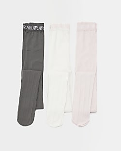 Girls Cream Cable Tights 3 pack