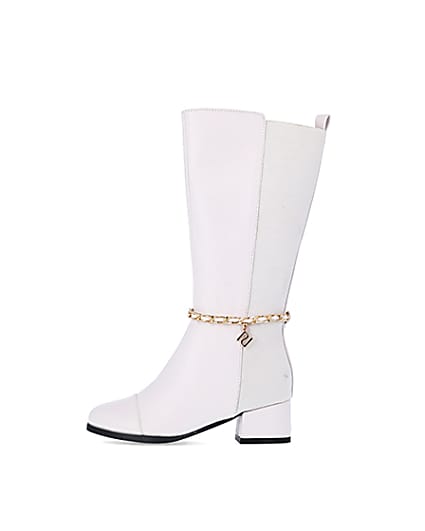 360 degree animation of product Girls Cream Chain Knee High Boots frame-3