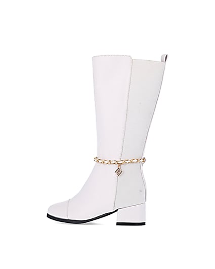 360 degree animation of product Girls Cream Chain Knee High Boots frame-4