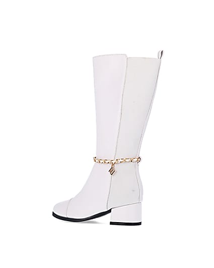360 degree animation of product Girls Cream Chain Knee High Boots frame-5