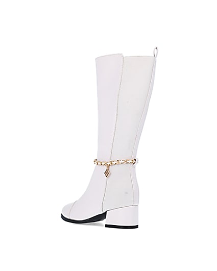 360 degree animation of product Girls Cream Chain Knee High Boots frame-6