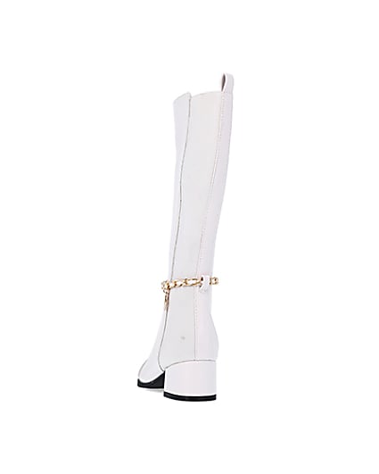 360 degree animation of product Girls Cream Chain Knee High Boots frame-8