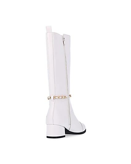 360 degree animation of product Girls Cream Chain Knee High Boots frame-11