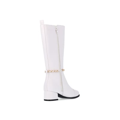 360 degree animation of product Girls Cream Chain Knee High Boots frame-12
