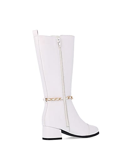 360 degree animation of product Girls Cream Chain Knee High Boots frame-13