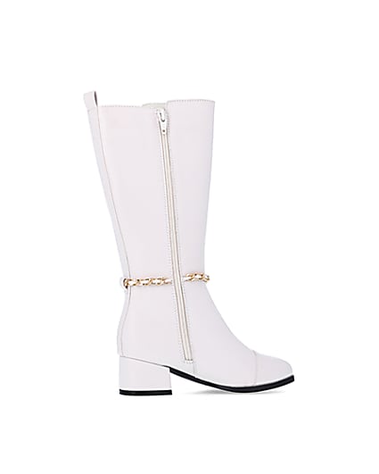 360 degree animation of product Girls Cream Chain Knee High Boots frame-14