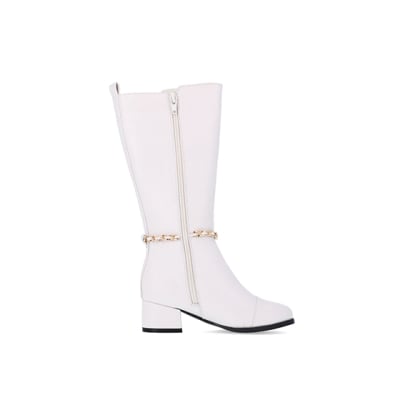 360 degree animation of product Girls Cream Chain Knee High Boots frame-15