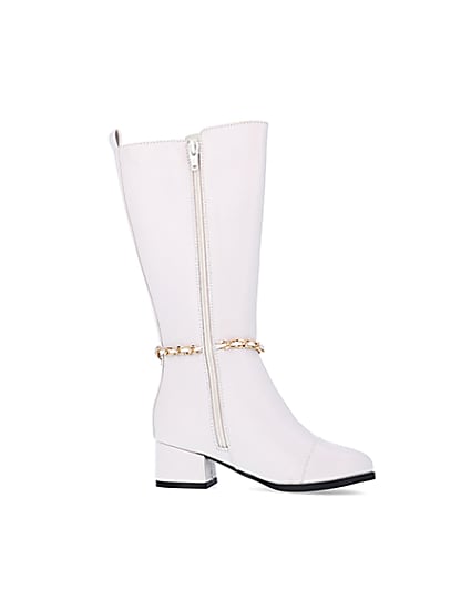 360 degree animation of product Girls Cream Chain Knee High Boots frame-16