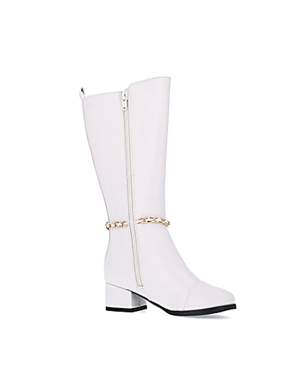 360 degree animation of product Girls Cream Chain Knee High Boots frame-17