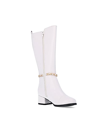 360 degree animation of product Girls Cream Chain Knee High Boots frame-18