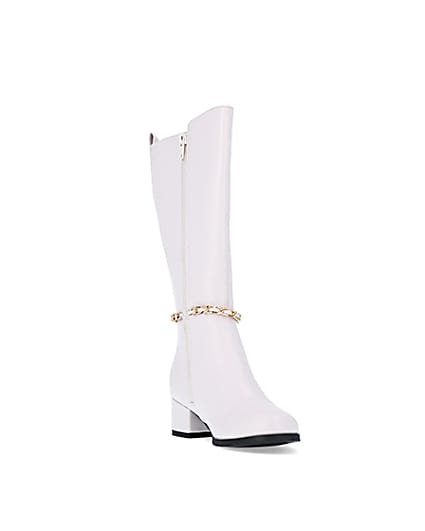 360 degree animation of product Girls Cream Chain Knee High Boots frame-19