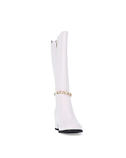 360 degree animation of product Girls Cream Chain Knee High Boots frame-20
