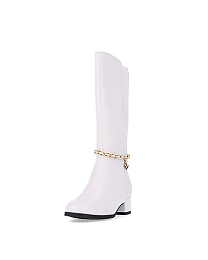 360 degree animation of product Girls Cream Chain Knee High Boots frame-23