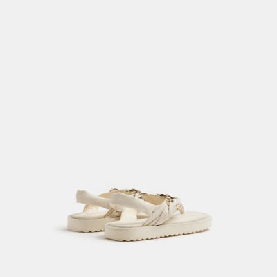 Girls Cream Chain Plait Toe Post Sandals