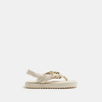 Girls Cream Chain Plait Toe Post Sandals River Island