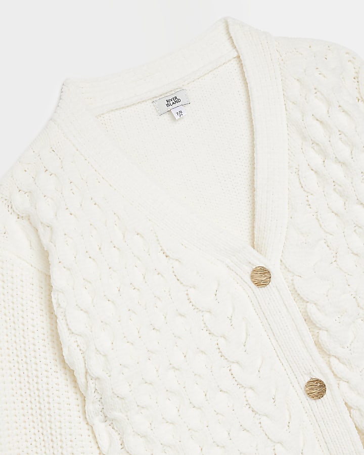 Girls Cream Chenille Cable knit Cardigan