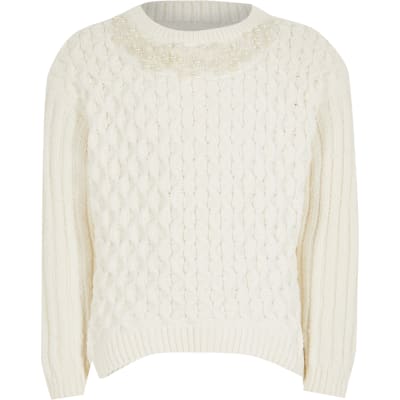 Girls cream chenille jumper | River Island