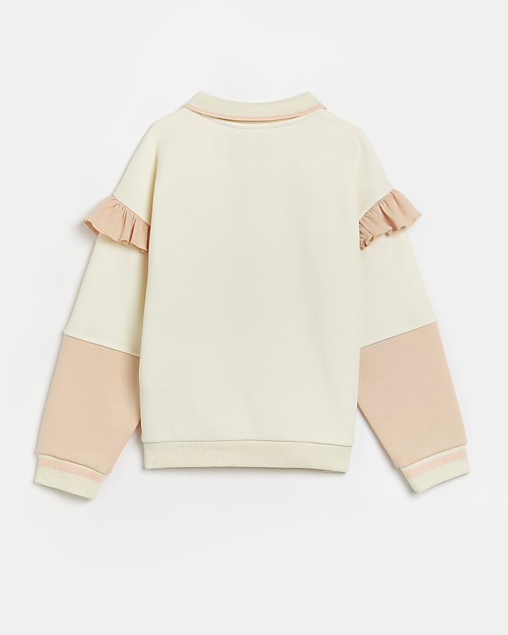 Girls cream collar frill sweatshirt