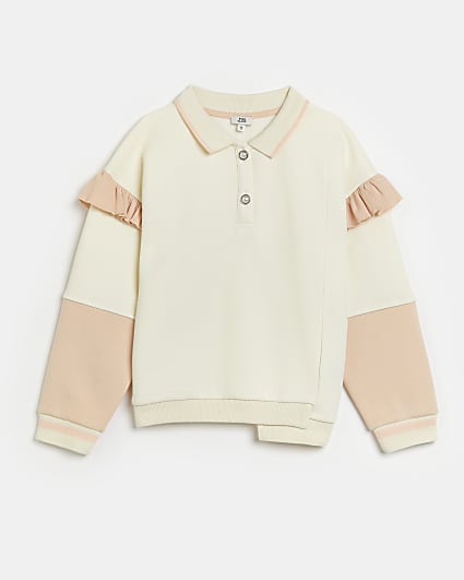 Girls cream collar frill sweatshirt