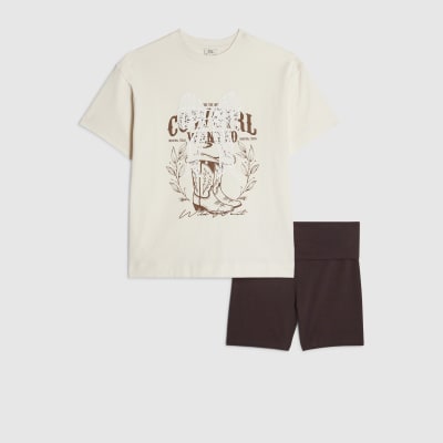 Girls Cream Cowgirl T-shirt & Shorts Set