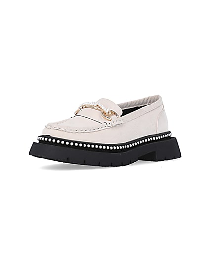 360 degree animation of product Girls Cream Crinkle PU Pearl Loafers frame-0