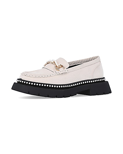 360 degree animation of product Girls Cream Crinkle PU Pearl Loafers frame-1