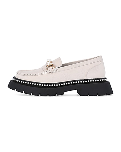 360 degree animation of product Girls Cream Crinkle PU Pearl Loafers frame-3